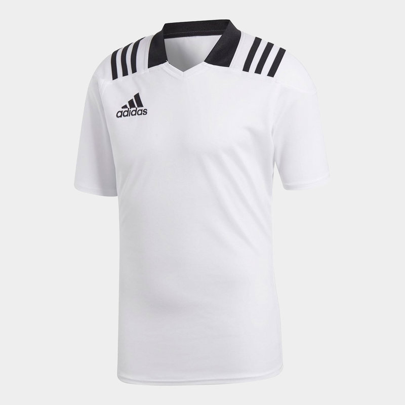 adidas Team Wear 3 Stripe S/S Fitted Rugby Shirt