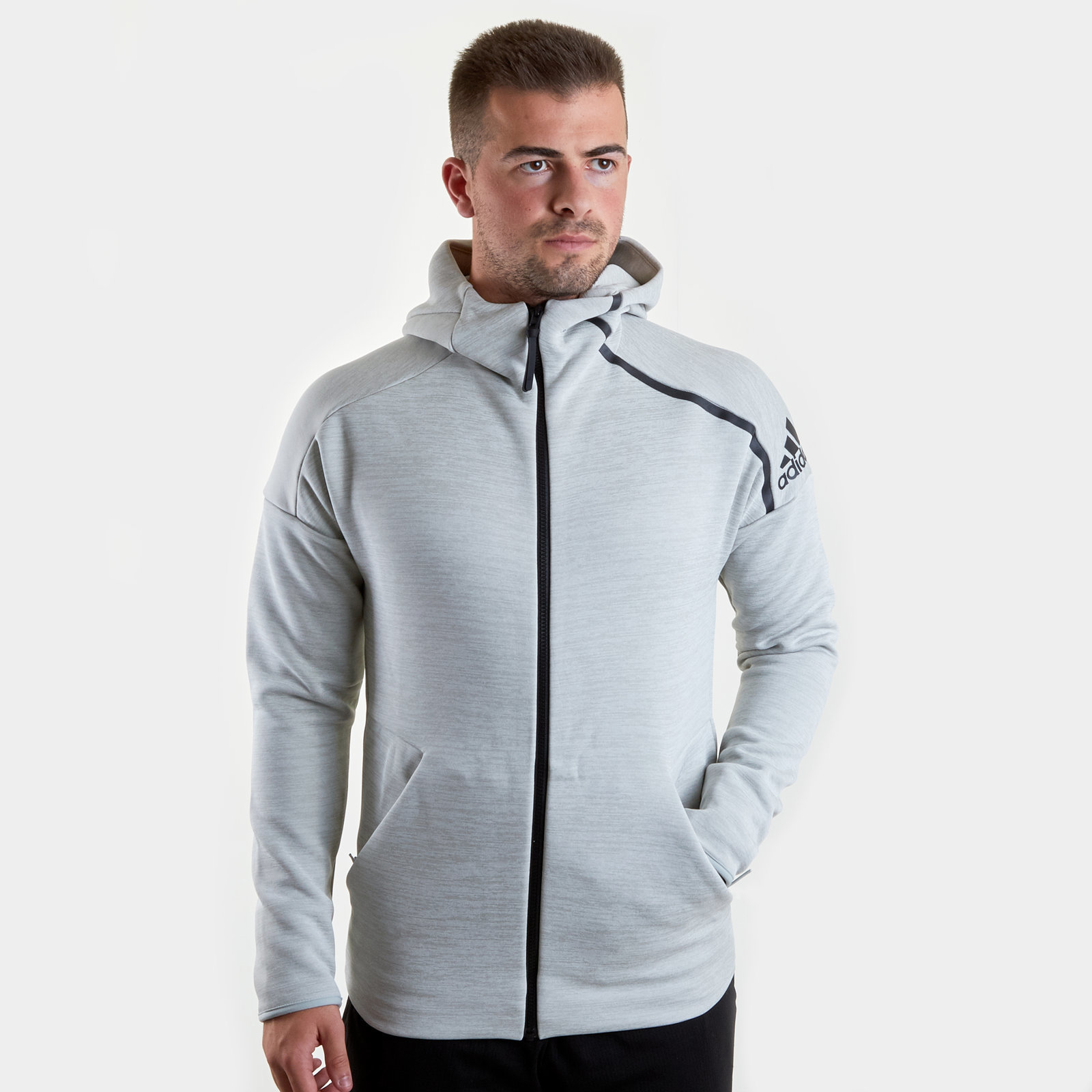 Adidas Mens Zne Full Zip Hooded Training Sweat Top Sweatshirt Hoodie Silver Ebay
